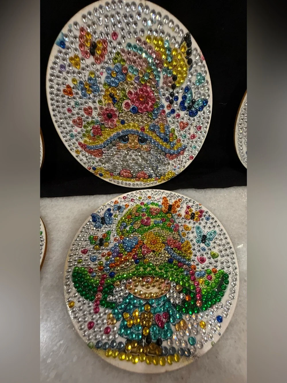 Sparkly Rhinestone Art Gnome Drink Coaster, Whimsical Home Decor 8 coasters